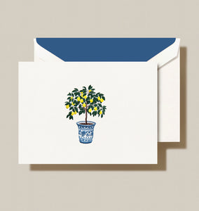 Engraved Potted Lemon Tree Note Pearl White Kid Finish CF12410