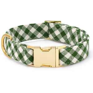 HTH x TFD Mini Gingham Hunter Green Dog Collar