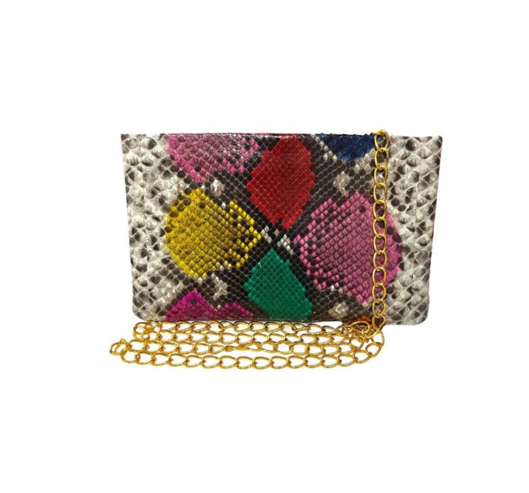 Penelope Rainbow Python Clutch