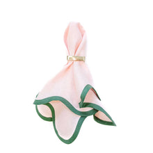 Set of 4 Linen Scalloped Square | Peony Pink with Pine Green