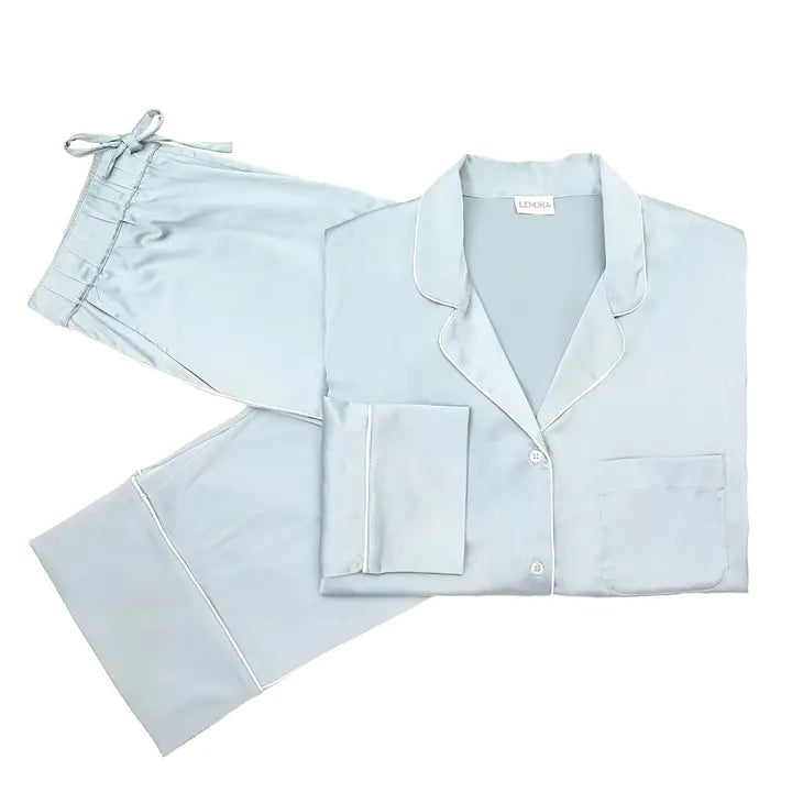 Chloe Satin Pajama Set - Blue