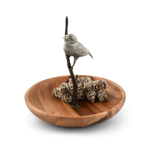 Bronze Song Bird Wood Tidbit Server Bowl