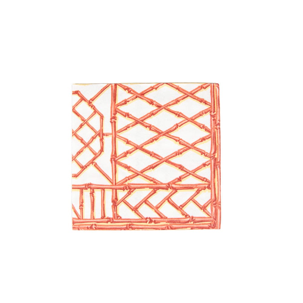 Bamboo Screen Coral Paper Linen Cocktail Napkins