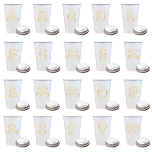 Initial Monogrammed Coffee Cups with Lids