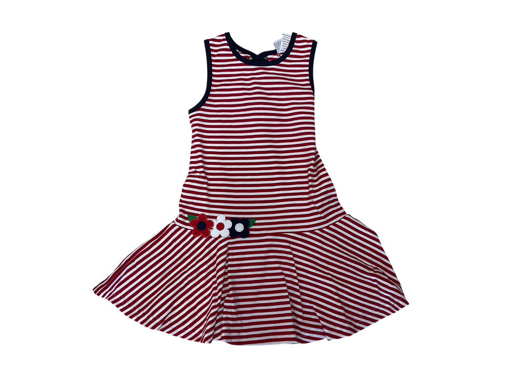 stripe knit dress with flowers red/white