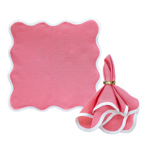 Set of 4 Linen Scalloped Square