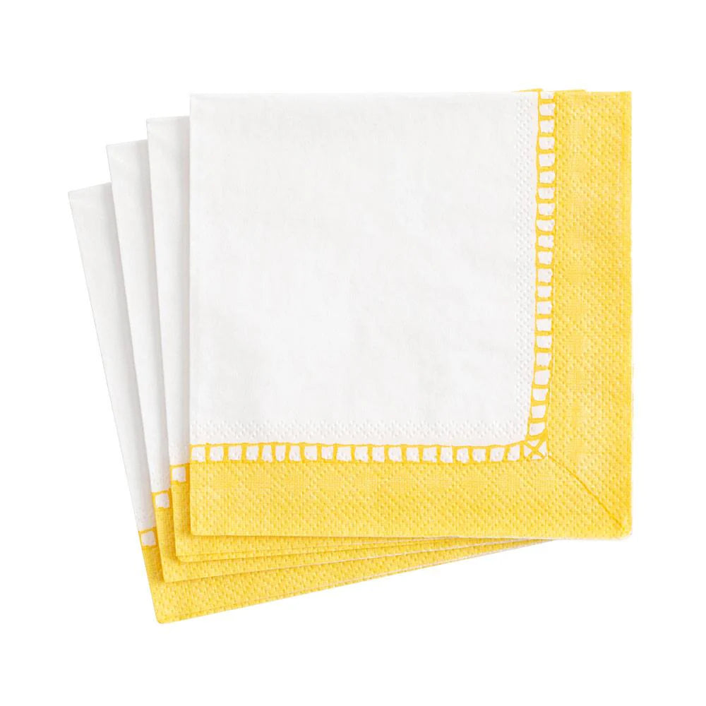 Linen Border Paper Cocktail Napkins in Yellow - 20 Per Package