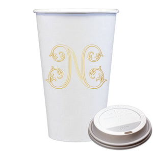 Initial Monogrammed Coffee Cups with Lids