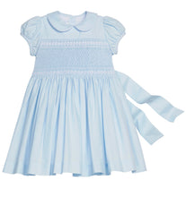 Smocked Emery Dress - Light Blue with White