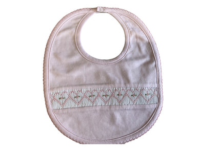 Kissy Kissy Smocked Bib Pink with White Hearts