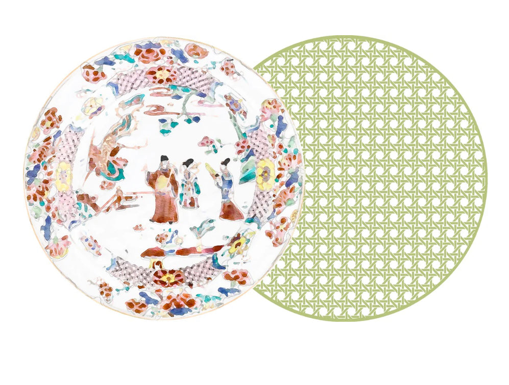 Round Two Sided Matt Beshears and HSH Garden Placemat w/Lime Cane