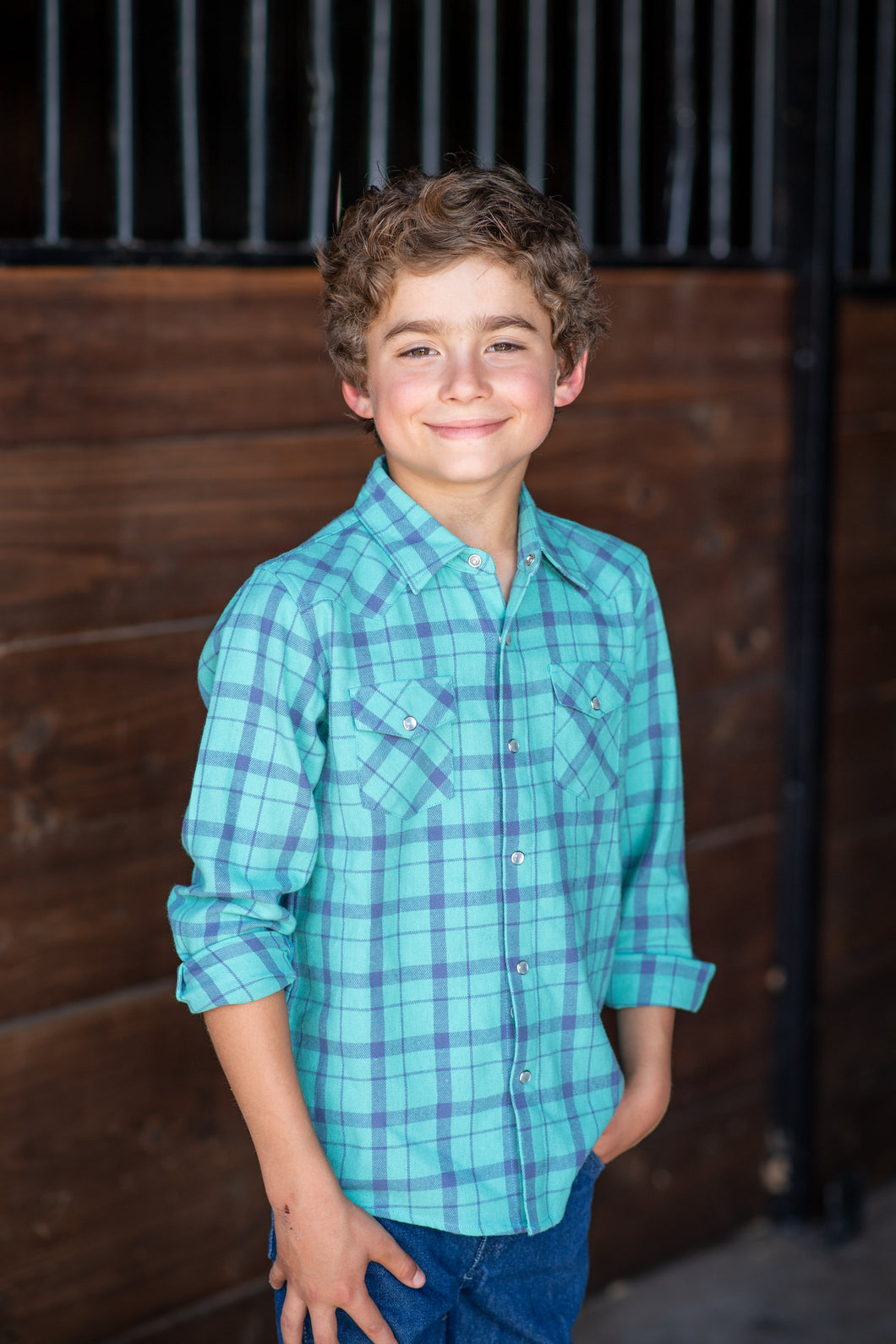 Blue & Green Plaid Flannel Pearl Snap Long Sleeve Shirt