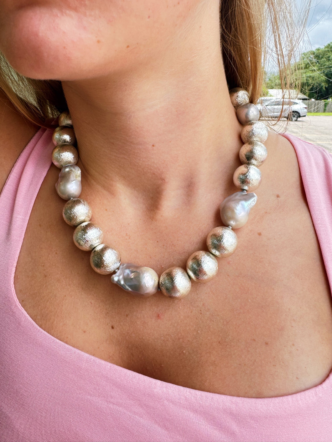 Annabelle Necklace, Silver/Whit-HZ12083