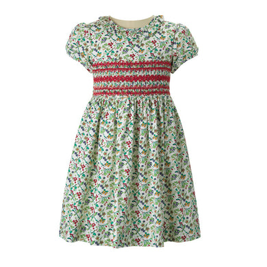 CHRISTMAS BOTANICAL SMOCKED DRESS