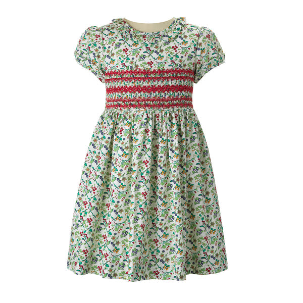 CHRISTMAS BOTANICAL SMOCKED DRESS
