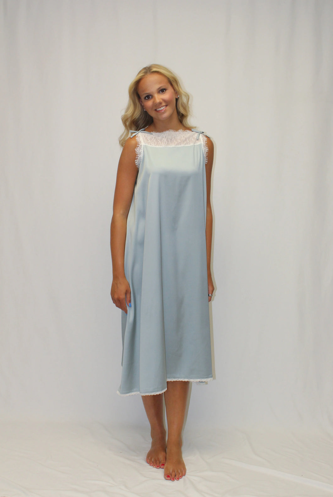 Chloe Satin Nightgown - Blue Collection