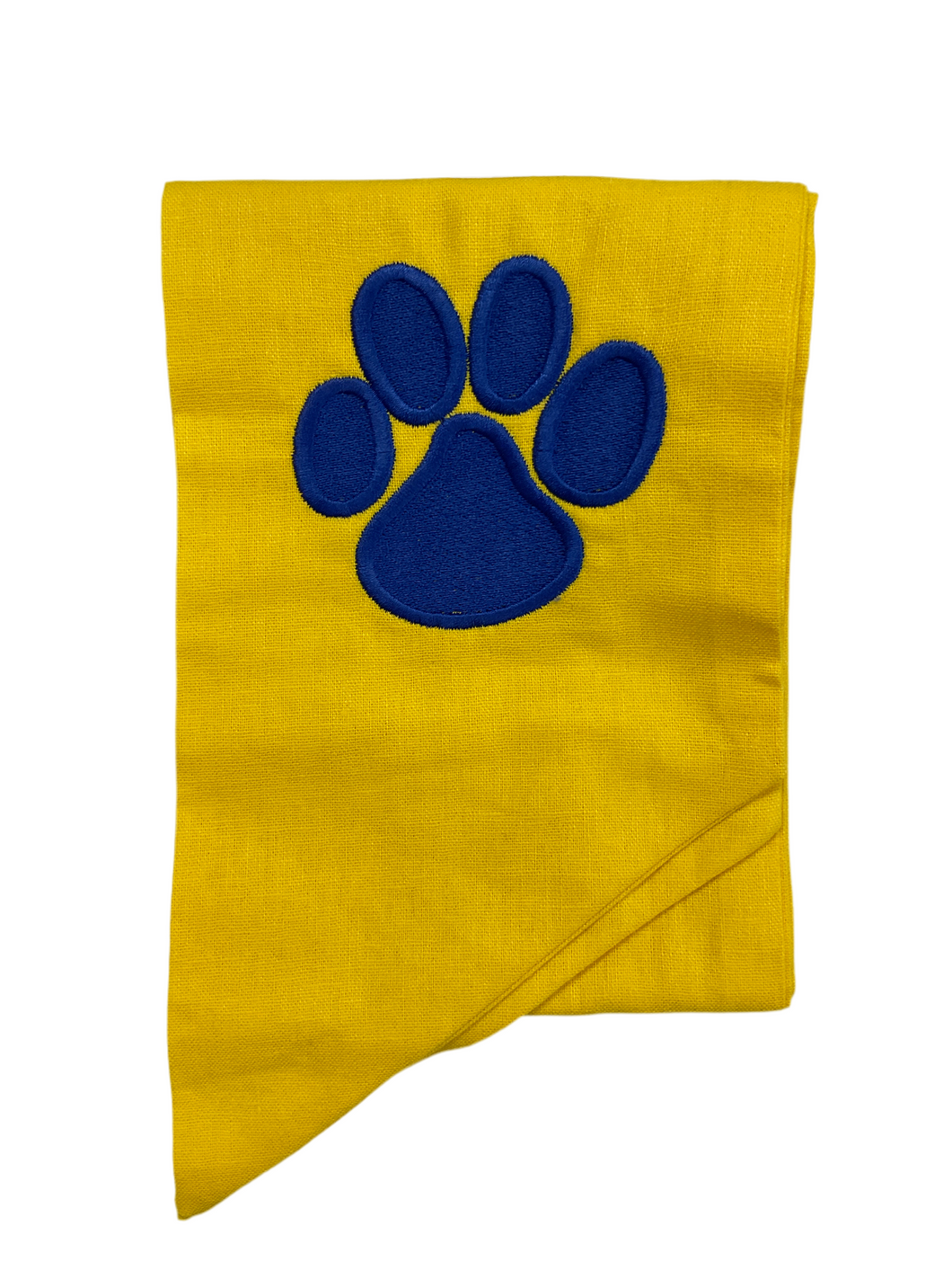 Linen Sash-yellow-w/Monogram-royal dog paw: 44 inches