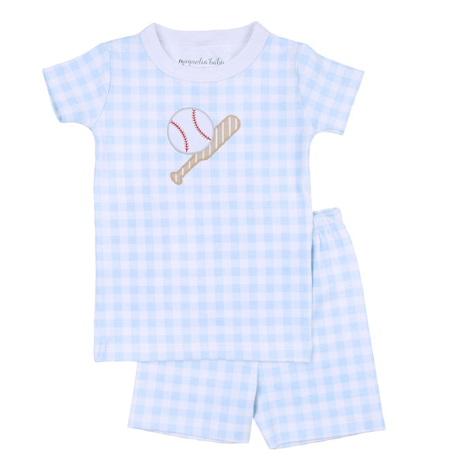 Batter Up Applique Blue Short Pajamas