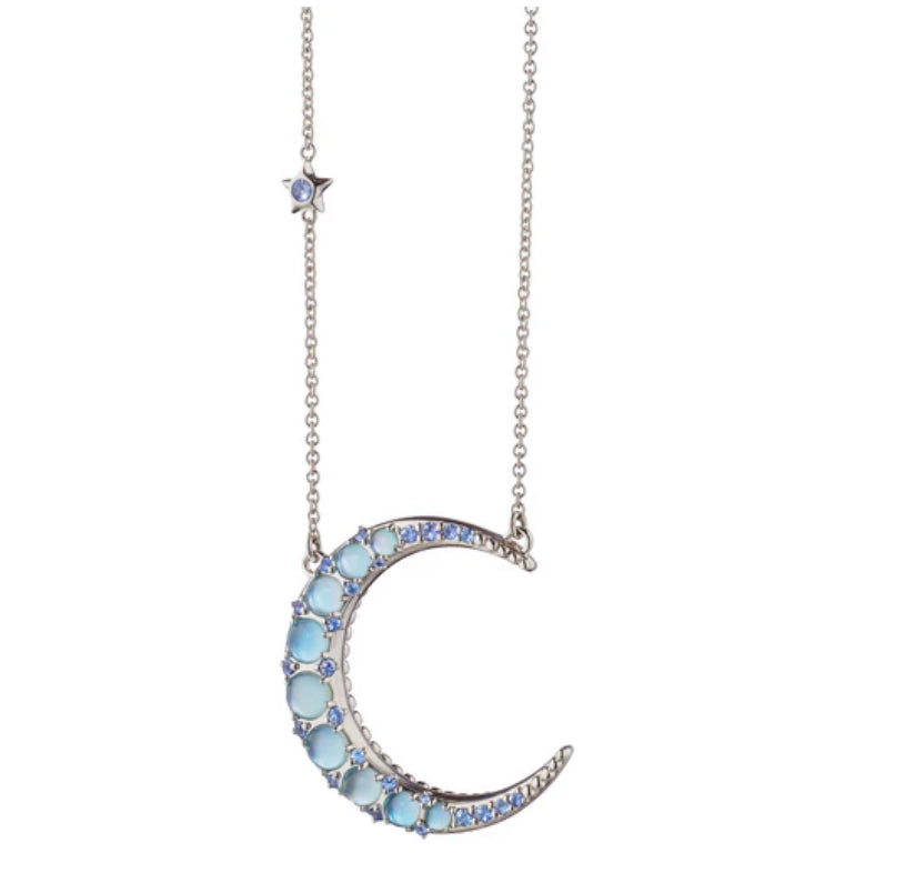 Sun,Moon,Star Blue Necklace-ch-41289-blu