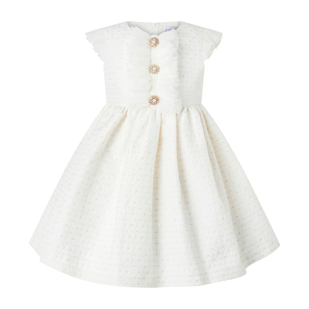 DAISY DAMASK RUFFLE FRONT DRESS