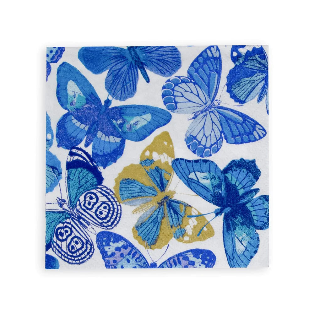 Butterflies Paper Cocktail Napkins in Blue - 20 per Package