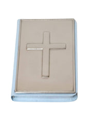 Blue Child's Size New Testament Bible With Engravable Pewter Cross Cover SKU:Bible13
