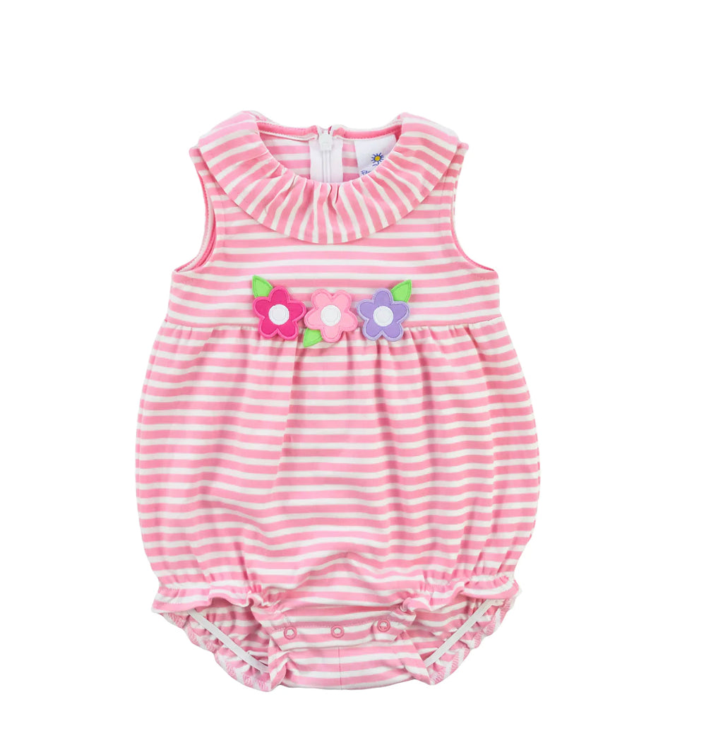 Pink Stripe Romper with Flowers