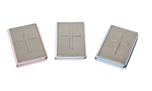 White Child's Size New Testament Bible With Engravable Pewter Cross Cover SKU:Bible11 White