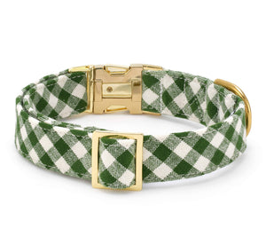 HTH x TFD Mini Gingham Hunter Green Dog Collar