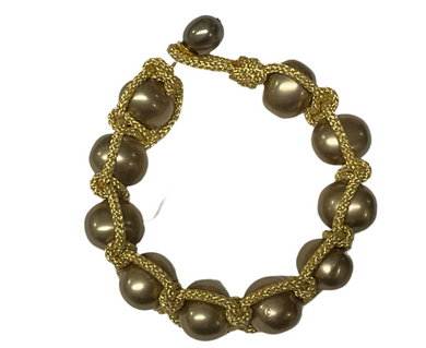 Macrame Knotted cord Bracelet-mac-pb-g14 : Tobacco/Gold