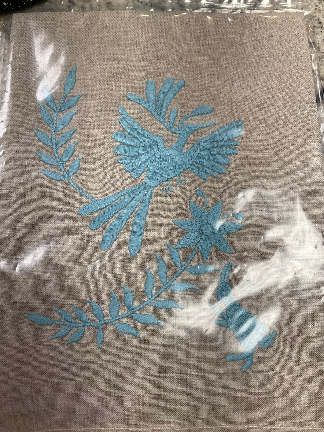 Otomi Blue on Flax Tip Towel
