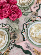 Set of 4 Linen Scalloped Square | Peony Pink with Pine Green