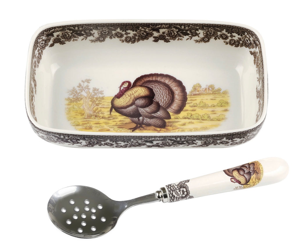 Woodland Cranberry Dish with Slotted Spoon (Turkey)