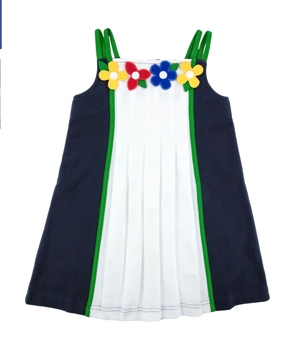 Knit Dress with Flowers Navy/White    C5193