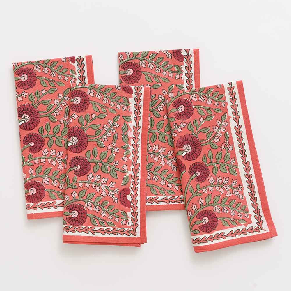 Cactus Flower Red Napkins Set 4
