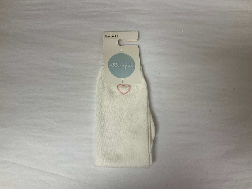 Pink Heart Knee Socks White-S3SK05 : Small