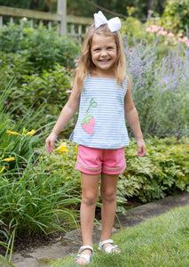 Stripe Knit Short Set with Strawberry Pocket