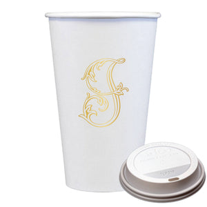 Initial Monogrammed Coffee Cups with Lids