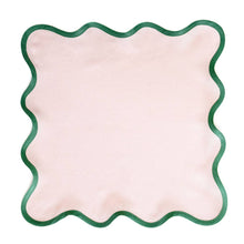 Set of 4 Linen Scalloped Square | Peony Pink with Pine Green