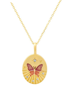 Butterfly Coin Pendant Necklace