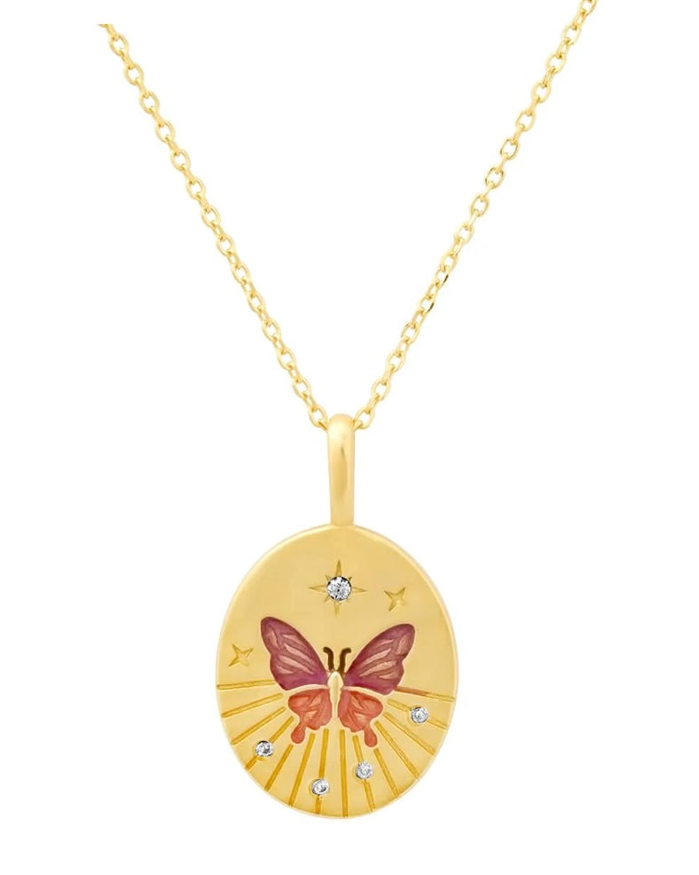 Butterfly Coin Pendant Necklace
