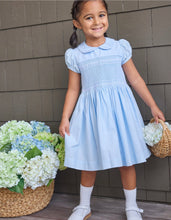 Smocked Emery Dress - Light Blue with White