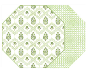 Octagonal Two Sided Indiennes Placemat - Lemon Lime