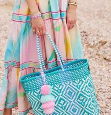 Aqua Blue Flower Citron Bag Large