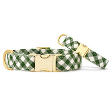 HTH x TFD Mini Gingham Hunter Green Dog Collar