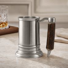 Straight English Pewter Mug Composite Antler Handle