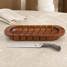 Oval Bread Board with Antler Knife