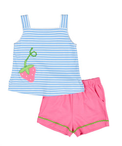 Stripe Knit Short Set with Strawberry Pocket