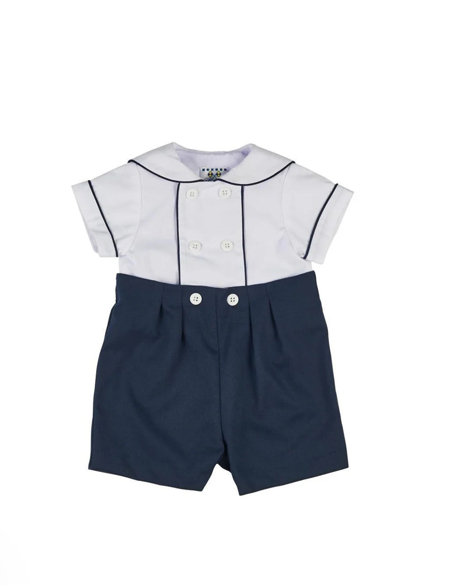 Navy Pique Button on Shortall