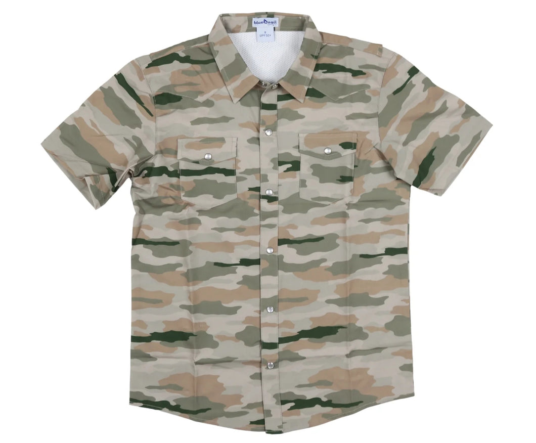 Boys Classic Camo Pearl Snap Short Sleeve Shirt